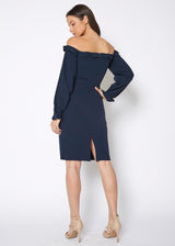 Women's Off Shoulder Bodycon Dress In Navy by Shop at Konus