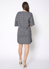 V-Neck Brushed Cotton Check Dress In Grey Plaid by Shop at Konus