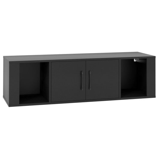 Wall Mounted Floating 2 Door Desk Hutch Storage Shelves