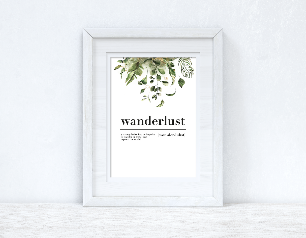 Wanderlust Definition Watercolour Greenery Gold Inspirational Simple Wall Home Decor Print by WinsterCreations™ Official Store