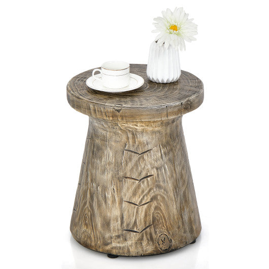 2-in-1 Rock End Table with Wood Grain for Living Room