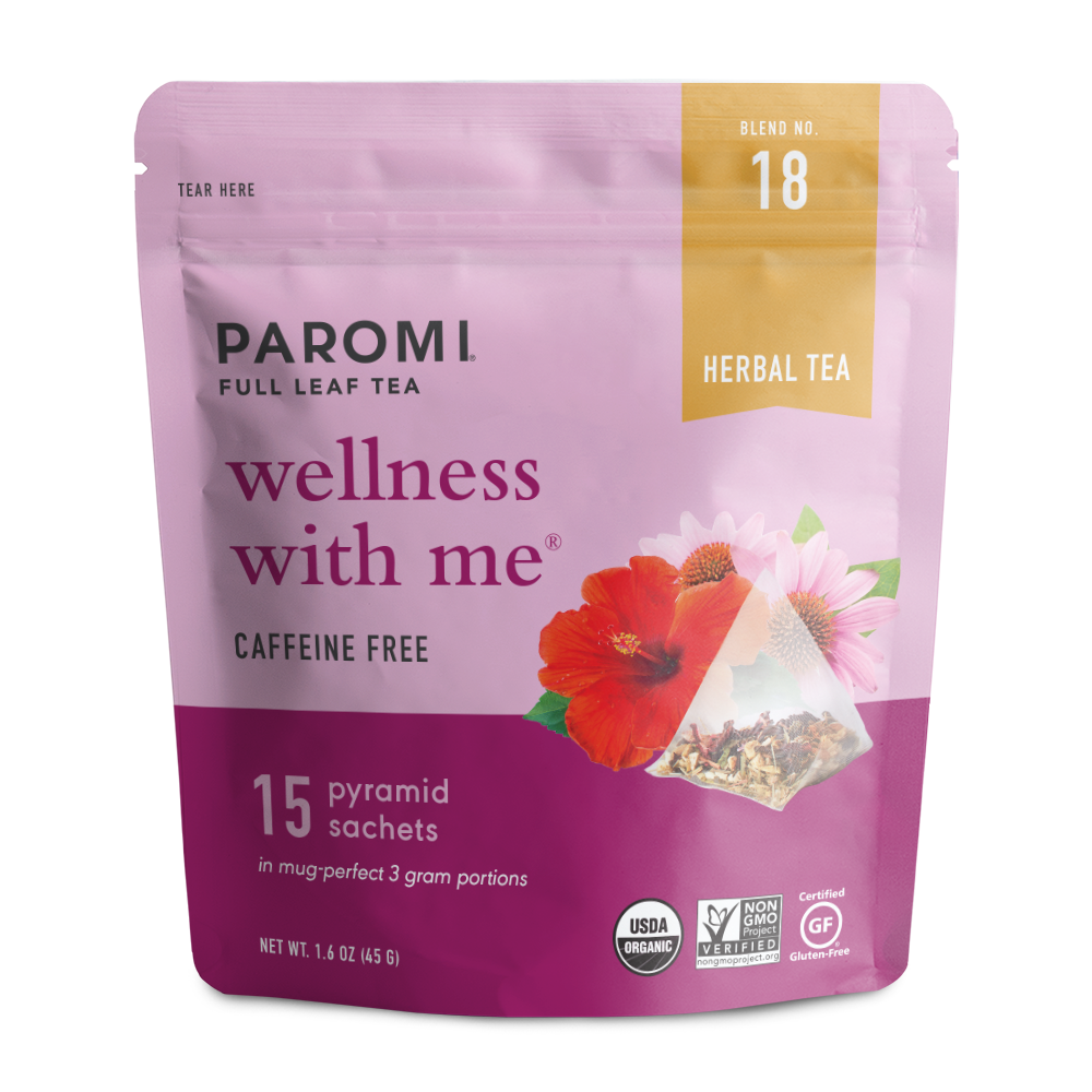 Organic Wellness With Me Herbal Tea, Caffeine Free, in Pyramid Tea Bags by Paromi Tea