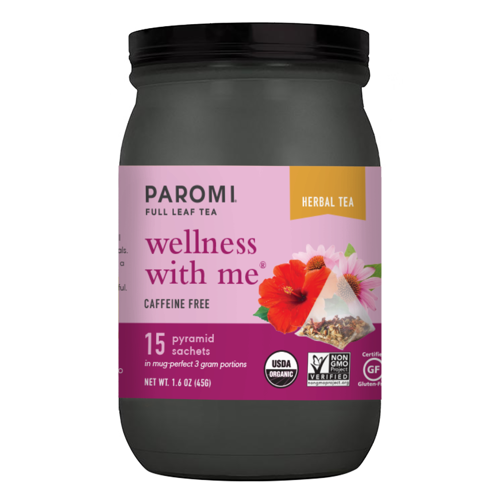 Organic Wellness With Me Herbal Tea, Caffeine Free, in Pyramid Tea Bags by Paromi Tea