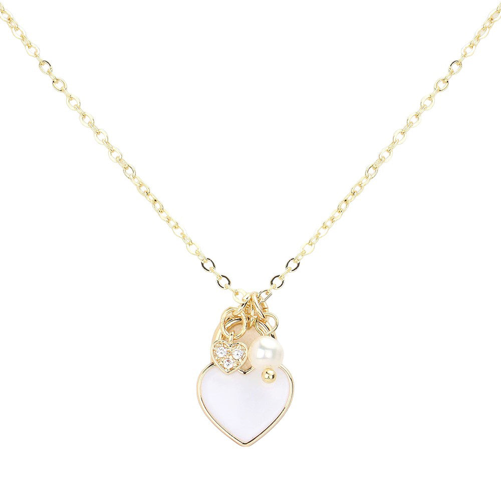 Enamel Heart Pearl Pendant Necklace by Madeline Love