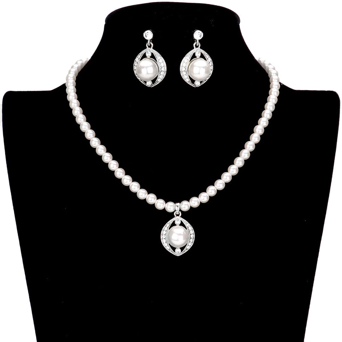 Pearl Centered Rhinestone Embellished Metal Jewelry Set by Madeline Love