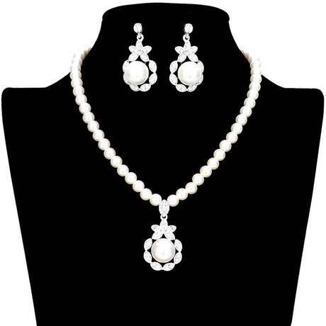 Pearl Rhinestone Embellished Marquise Cluster Necklace by Madeline Love