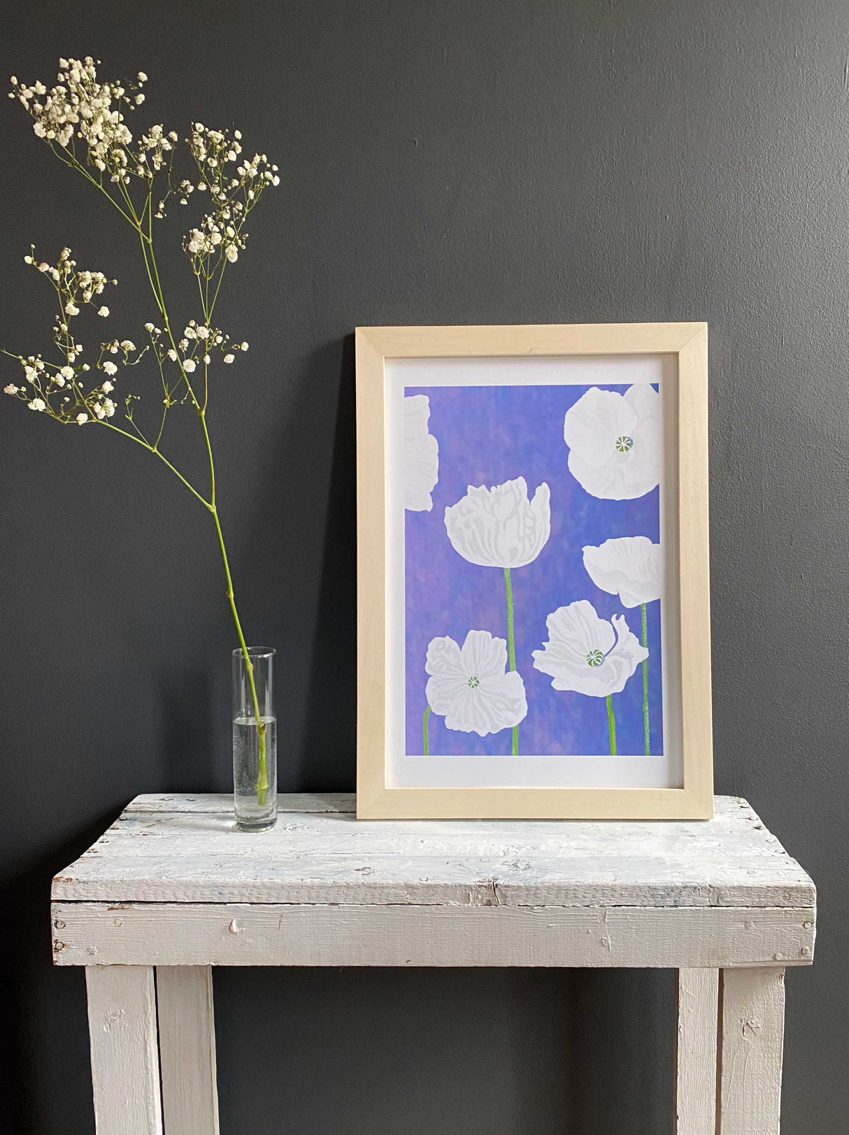 Art Print:  White Poppies on Violet by India & Purry