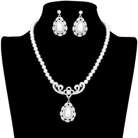 Rhinestone Embellished Teardrop Pearl Accented Necklace by Madeline Love