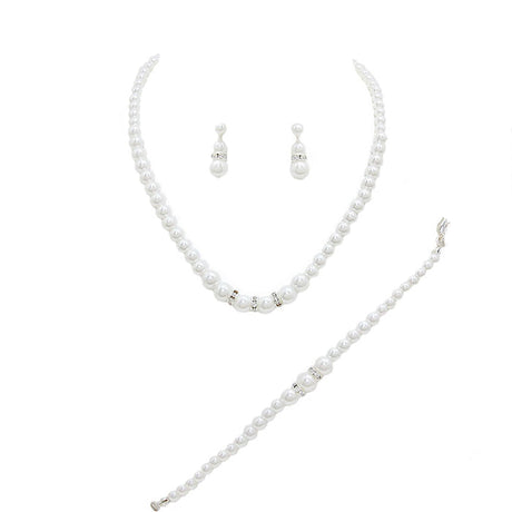 3 Piece Pearl Necklaces Earring Bracelet Set by Madeline Love