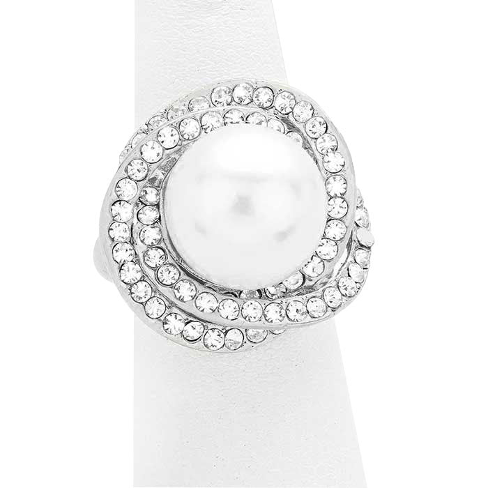 Crystal Trim Pearl Stretch Ring by Madeline Love