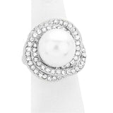 Crystal Trim Pearl Stretch Ring by Madeline Love