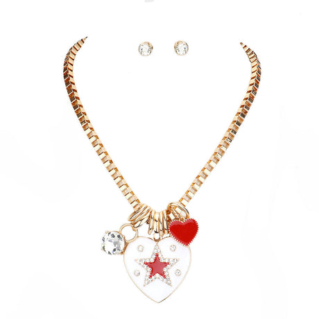 Star Centered Enamel Heart Round Stone Pendant Necklace by Madeline Love