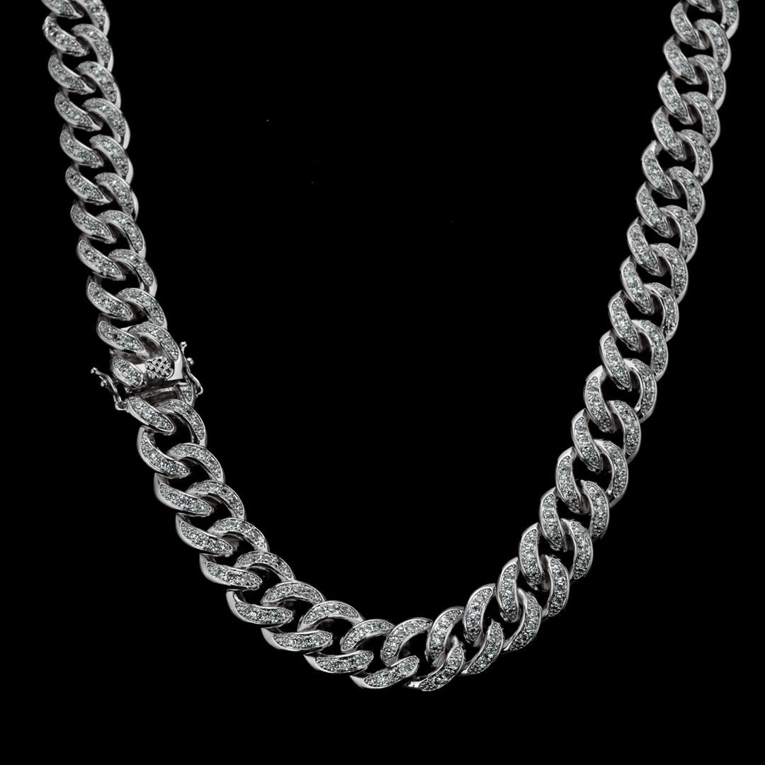 13mm Diamond Cuban Chain in White Gold by Custom Gold Grillz