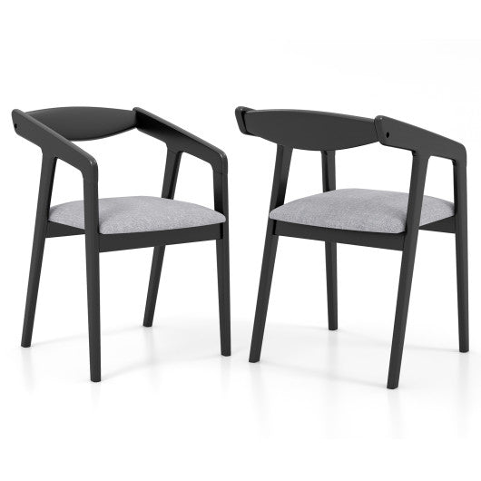 Wooden Dining Chair Set of 2 with Rubber Wood Frame  Armrests and Padded Cushion-black