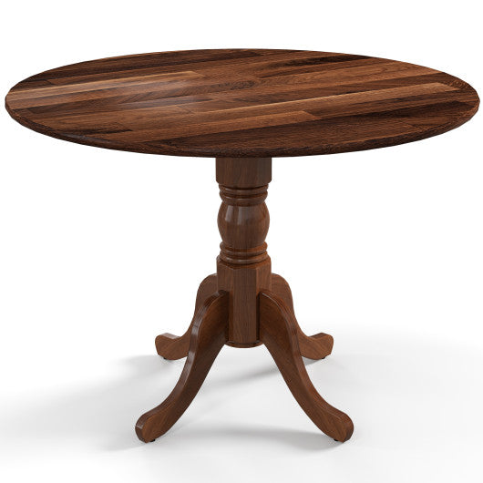 Wooden Dining Table with Round Tabletop and Curved Trestle Legs-Walnut