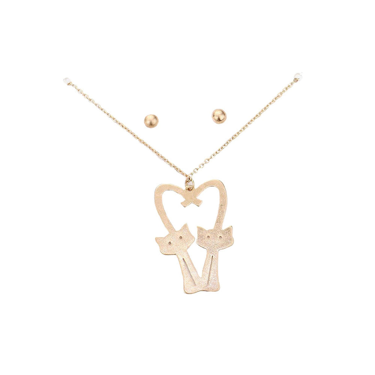 Brass Metal Cats Heart Pendant Necklace by Madeline Love