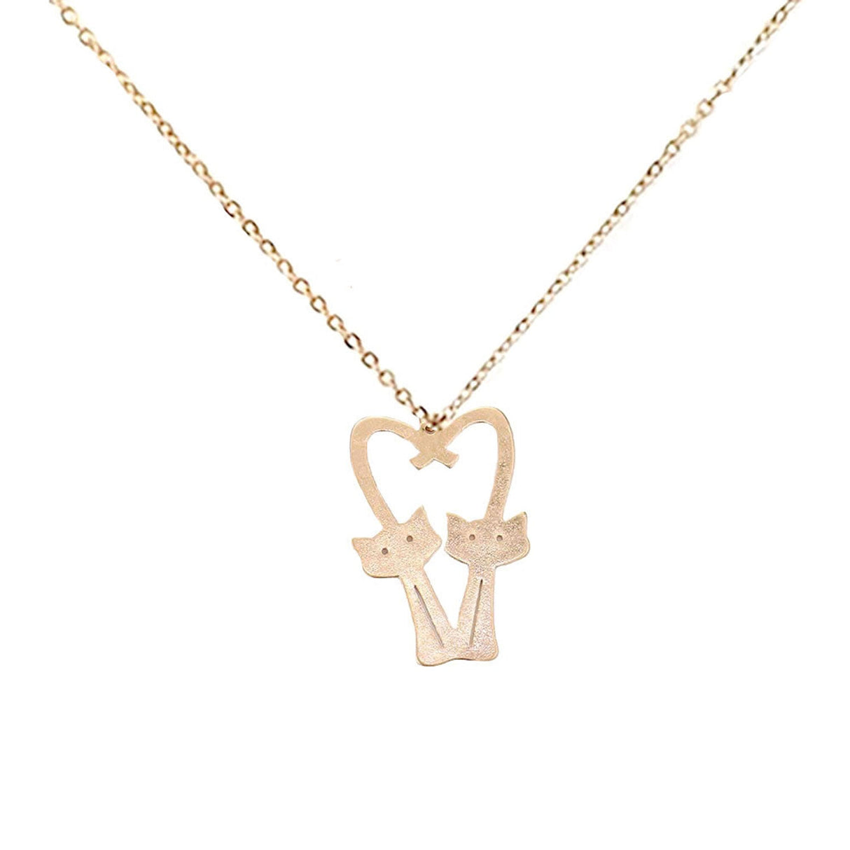 Brass Metal Cats Heart Pendant Necklace by Madeline Love