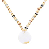 Wood Heishi Beaded Abalone Pendant Necklace by Madeline Love