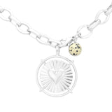 Heart Accented Metal Round Natural Stone Pendant Necklace by Madeline Love