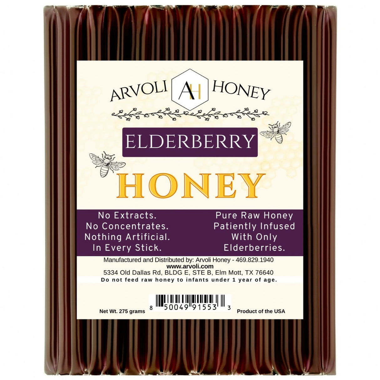 Arvoli Honey Elderberry infused Honey Sticks by Farm2Me