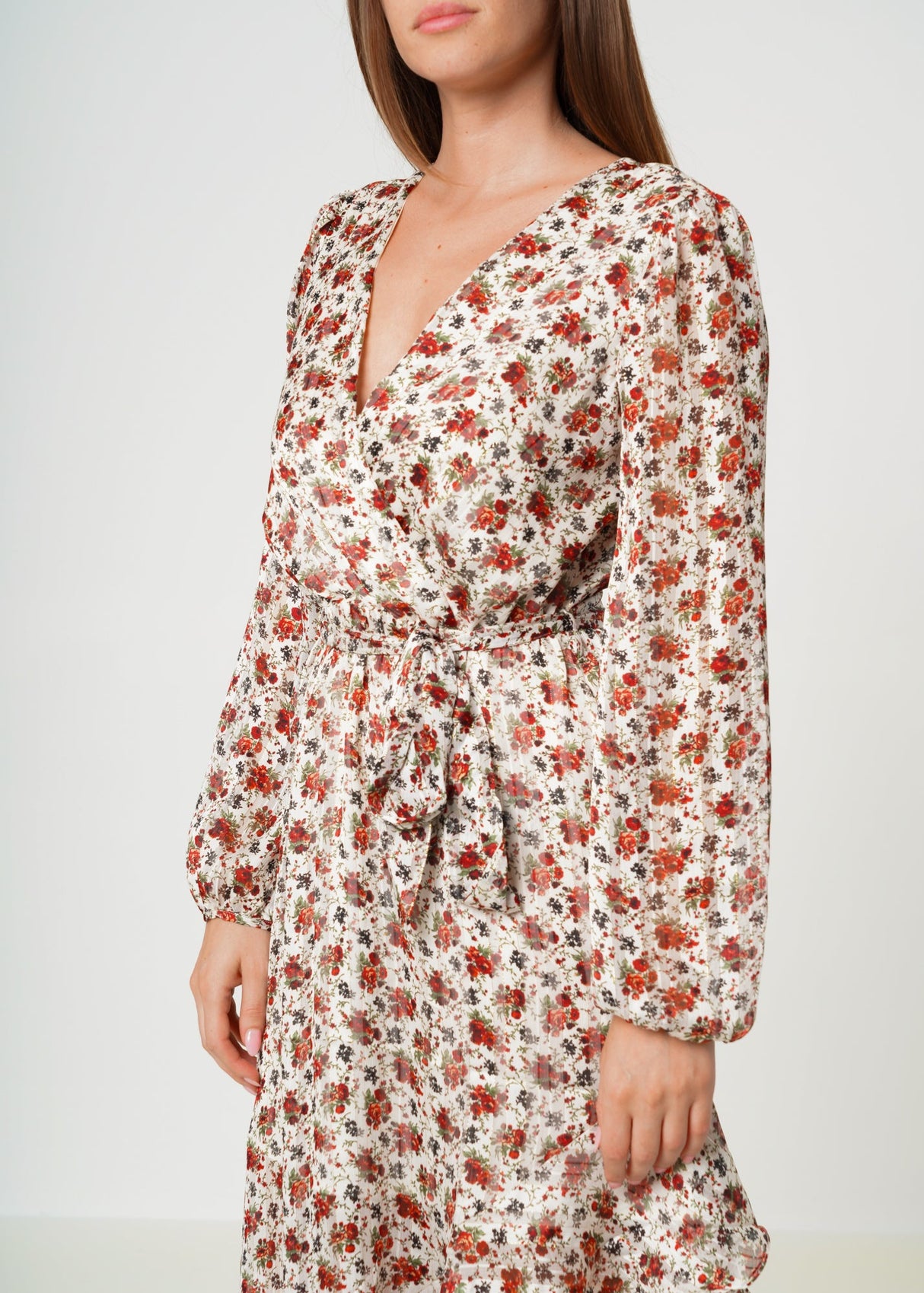 Floral Asymmetrical Ruffle Hem Wrap Dress In Victoria Garden by Shop at Konus