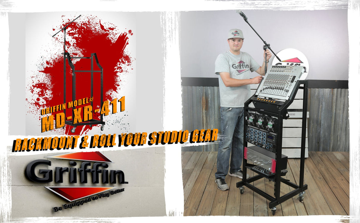 GRIFFIN Rack Mount Cart Stand & Top Mixer Platform 25U - Rolling Music Studio Booth Case Holder by GeekStands.com