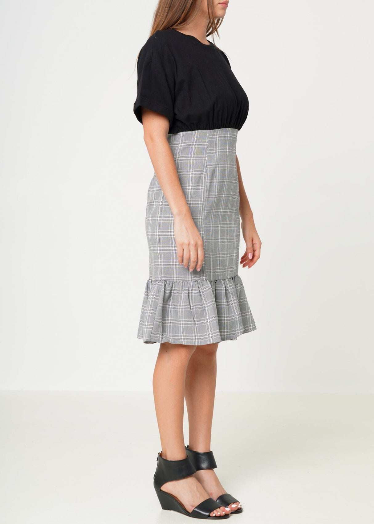 Glen Plaid Mermaid Dress in Black by Shop at Konus