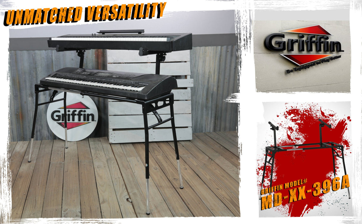 GRIFFIN 2-Tier DJ Coffin Workstation Stand - Double Table Top Keyboard & Laptop Holder - Duel Level Digital Piano Rack Mount Platform for Studio Mixer by GeekStands.com