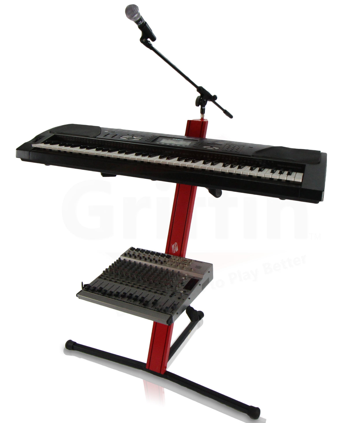 2-Tier Column Keyboard Stand with Mic Boom Arm by GRIFFIN - Double Sliding Multi Mounting Platform by GeekStands.com