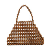 summer beach handbag satchel  is made of small wooden balls by hfstylish