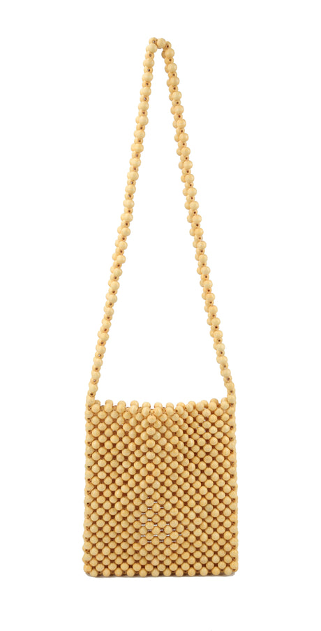 summer beach shoulder crossbody bag  is made of small wooden balls by hfstylish