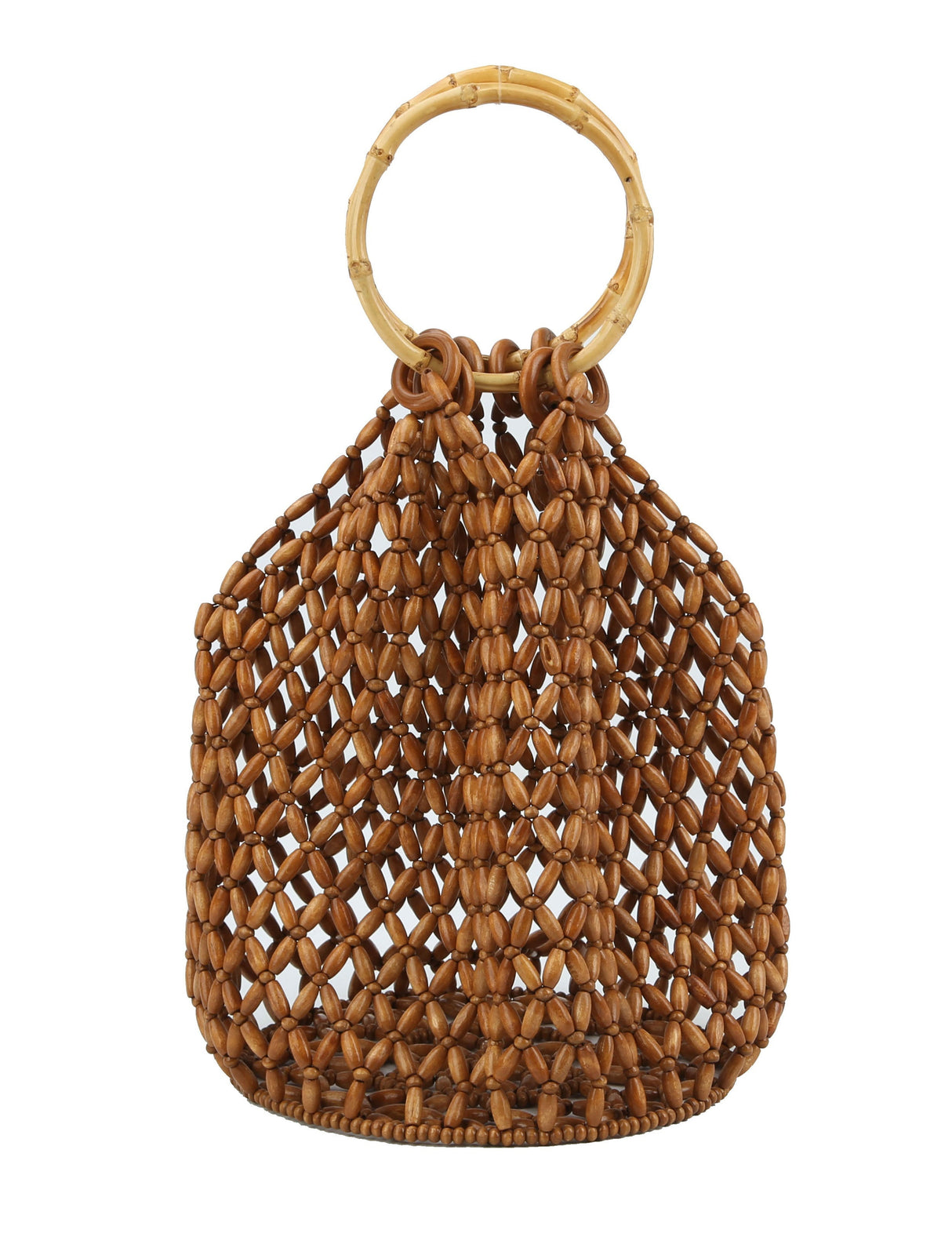 summer beach hand bag satchel is made of small wooden balls by hfstylish