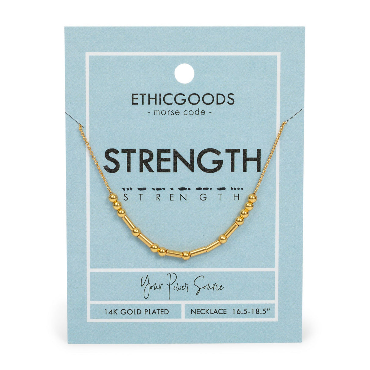 STRENGTH | Morse Code Classic Gold Beaded Necklace by ETHICGOODS