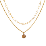 Classic Gold Stone Pendant Necklace Set - Paperclip Chain & Tiger's Eye by ETHICGOODS