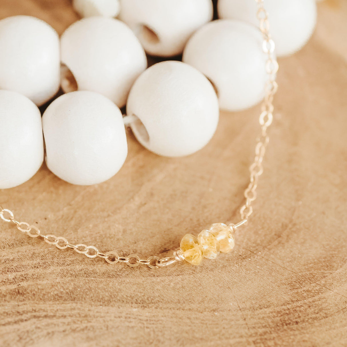 Yellow Citrine Beaded Bar Necklace by Salt and Sparkle