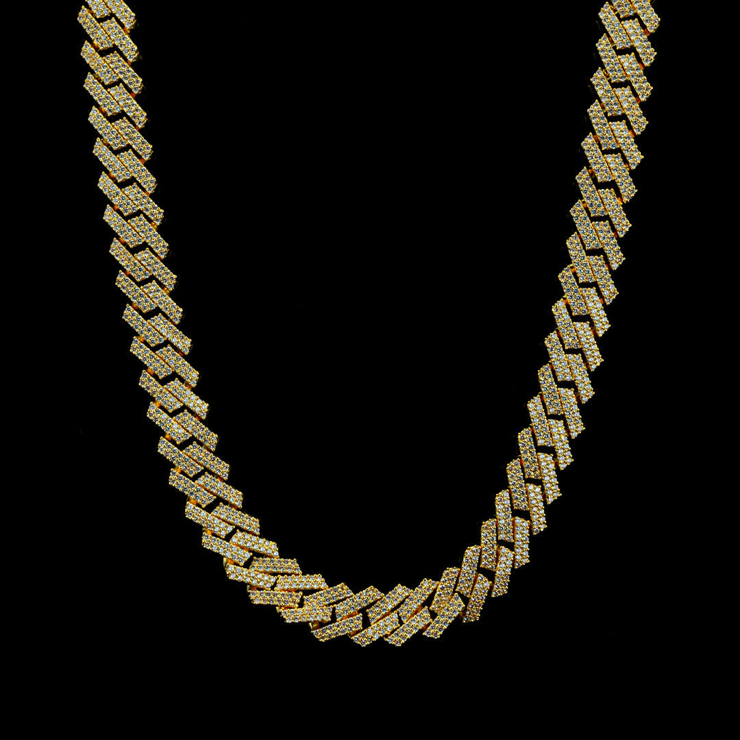 13mm Diamond Prong Set Cuban Chain in Yellow Gold by Custom Gold Grillz