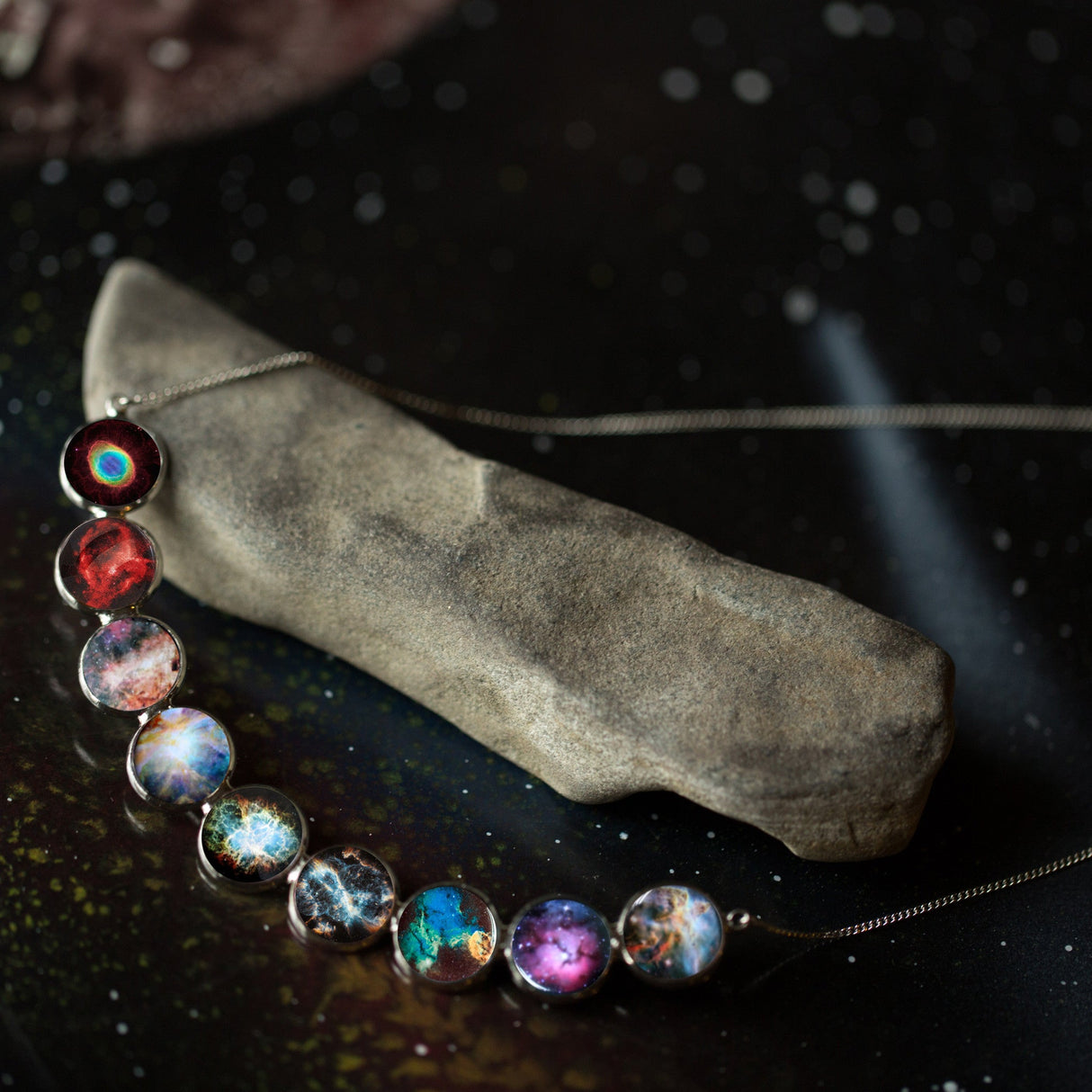 Curved Nebula Rainbow Necklace in Silver by Yugen Handmade