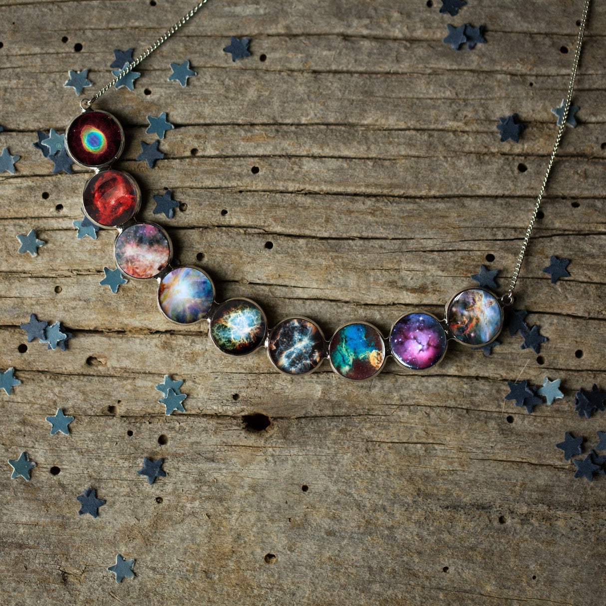 Curved Nebula Rainbow Necklace in Silver by Yugen Handmade