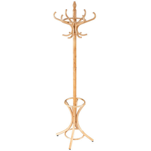 Wood Standing Hat Coat Rack with Umbrella Stand-Natural