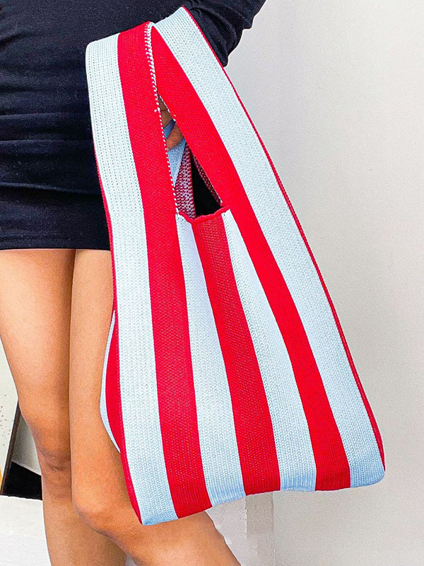 Contrast Color Striped Bags Woven Handbag by migunica