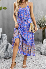 Bohemian Spaghetti Strap Drawstring Slit Dress by Faz