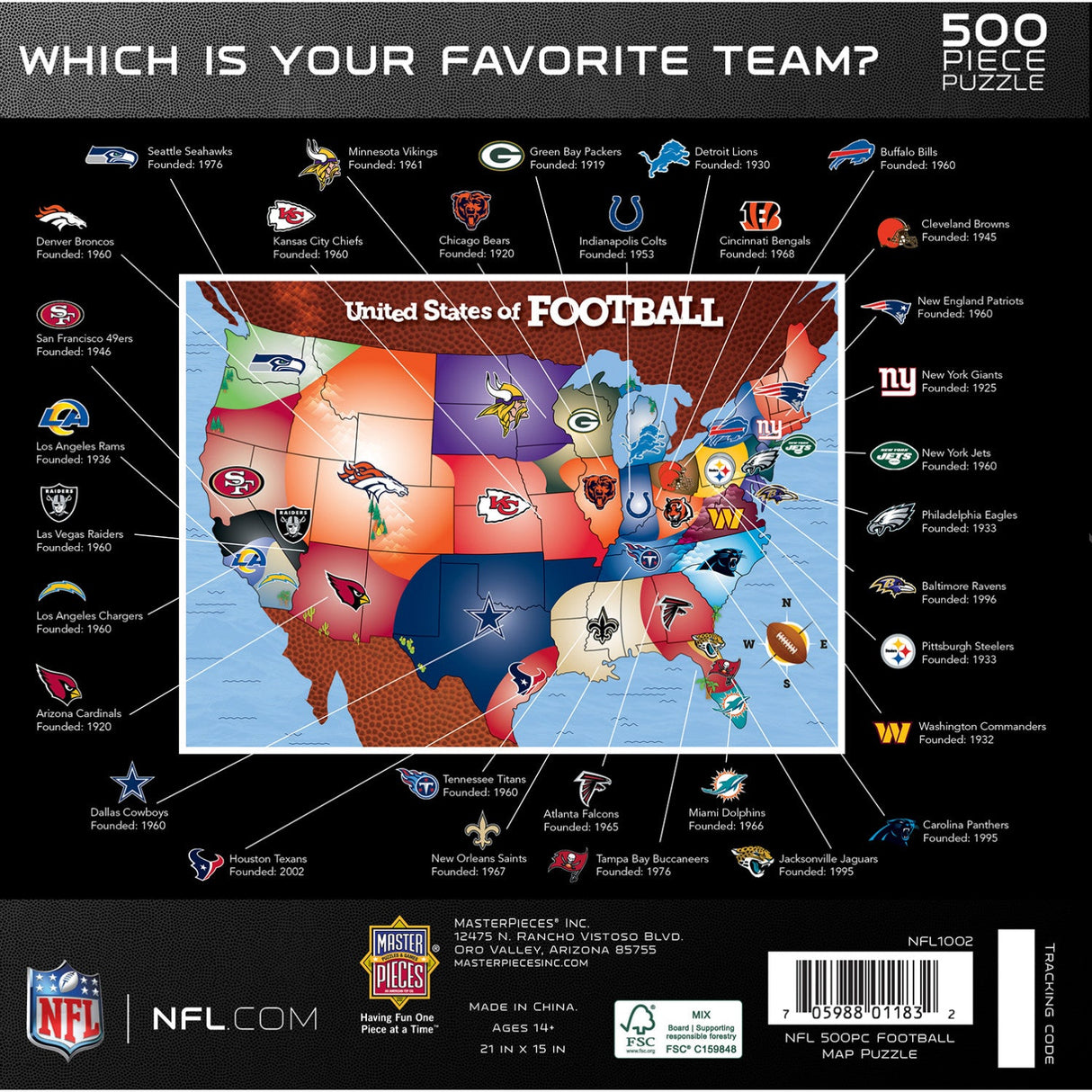 NFL - League Map 500 Piece Jigsaw Puzzle by MasterPieces Puzzle Company INC