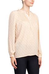 Adrianna Papell Crew Neck Long Sleeves Button Detail Woven Top by Curated Brands