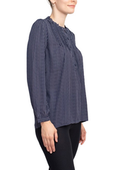 Adrianna Papell Crew Neck Long Sleeves Button Detail Woven Top by Curated Brands