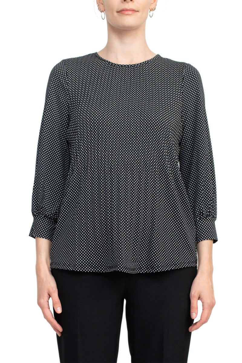 Adrianna Papell Crew Neck 3/4 Sleeves Crepe Top by Curated Brands