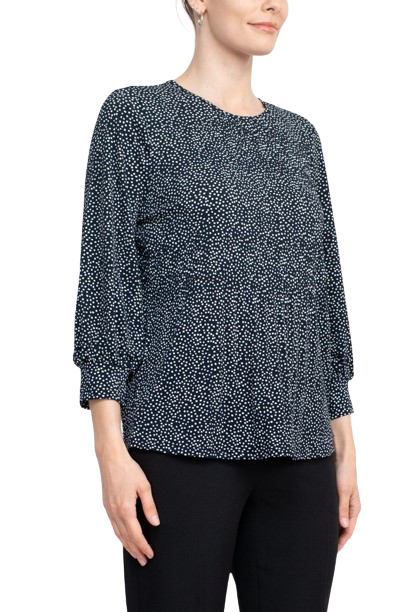 Adrianna Papell Crew Neck 3/4 Sleeves Crepe Top by Curated Brands