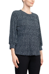 Adrianna Papell Crew Neck 3/4 Sleeves Crepe Top by Curated Brands