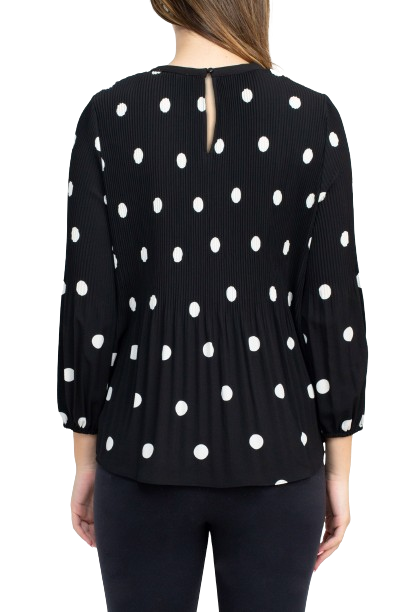 Adrianna Papell Crew Neck 3/4 Sleeve Keyhole Back Ruched Waist Multi Print Woven Top by Curated Brands