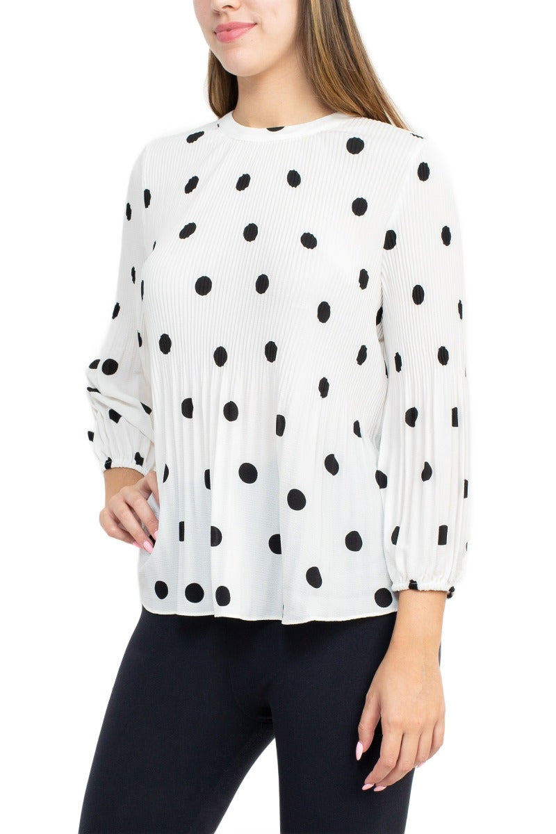 Adrianna Papell Crew Neck 3/4 Sleeve Keyhole Back Ruched Waist Multi Print Woven Top by Curated Brands