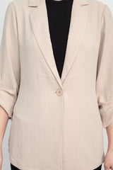 Adrianna Papell Sport Collar Neck One Button 3/4 Sleeve Woven Blazer by Curated Brands